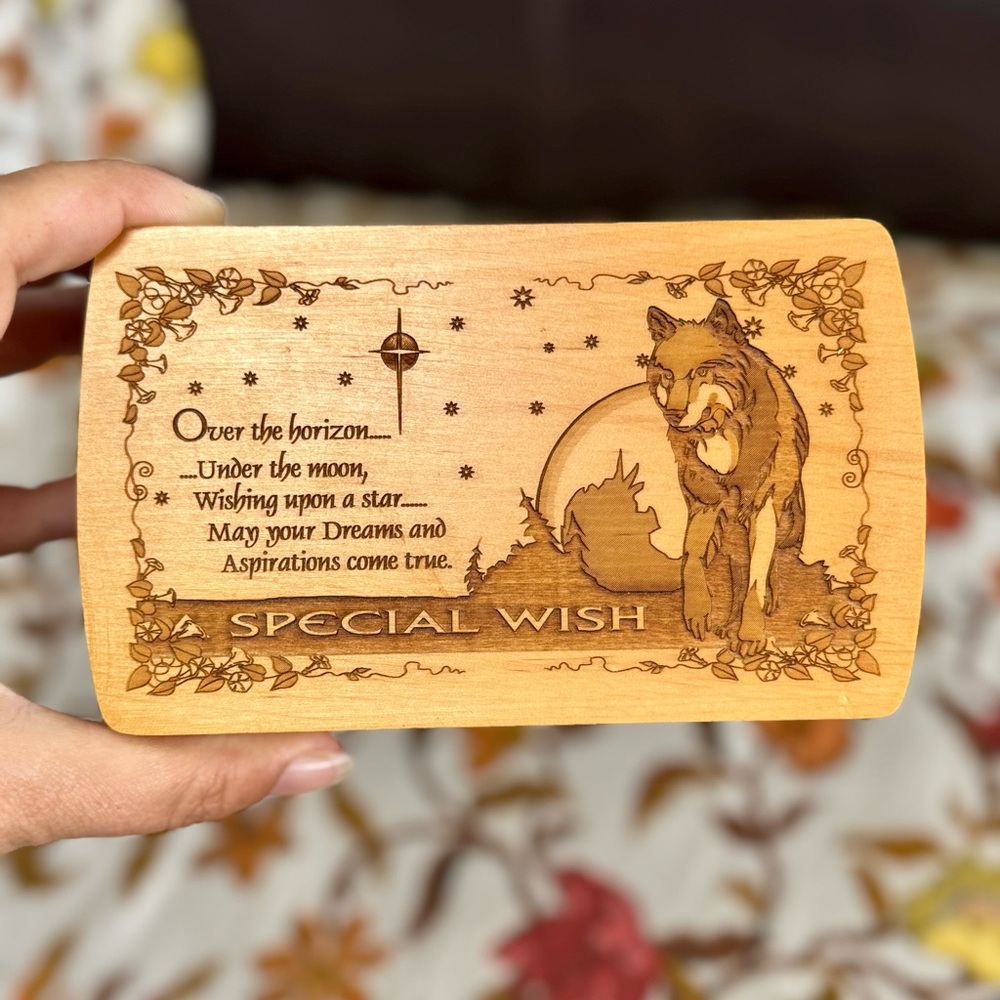 Antique Brown Wooden Jewelry Organizer with Wolf Design